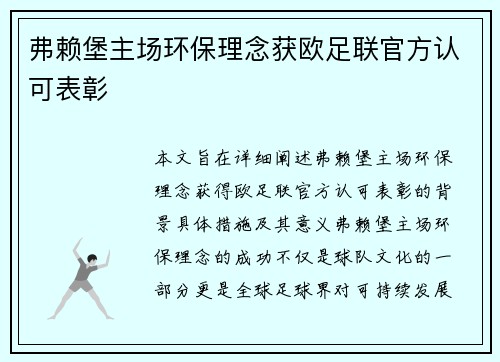 弗赖堡主场环保理念获欧足联官方认可表彰